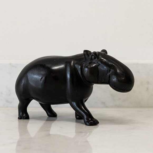 Vintage Ironwood Hippo Figurine 8" Hand Carved Wooden House Hippo Hippopotamus - Picture 1 of 11